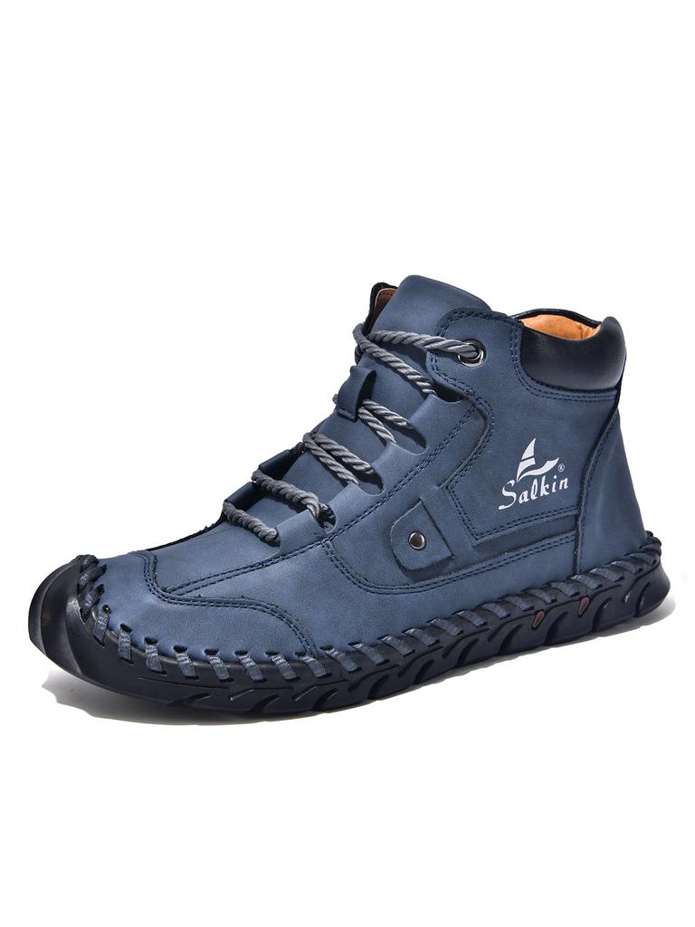 Handgenähte Lederschuhe Outdoor Herrenstiefel Herbst Retro Atmungsaktive Freizeitschuhe Rutschfeste Schnürung Knöchel Arbeitsstiefel Winter