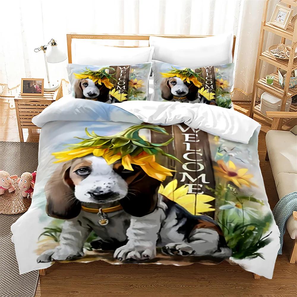 Dog Duvet Cover Set King Queen Full Size for Kids Boys Girls Polyester Cuet Animals Bedding Set Comforter Cover with Pillowcase