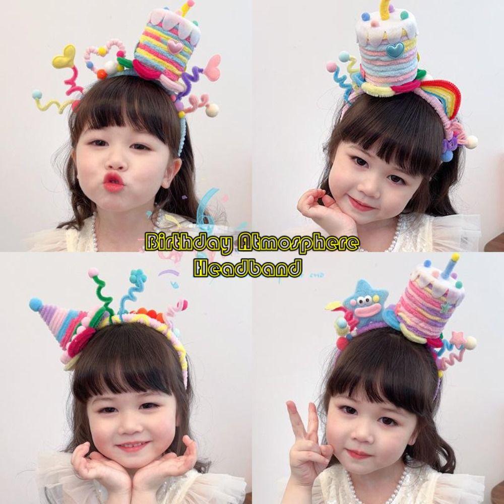 Creative Rainbow Stars Birthday Atmosphere Headband Torsion Bar Eye Catching Birthday Hair Hoop Cake Headband Hair Accessories