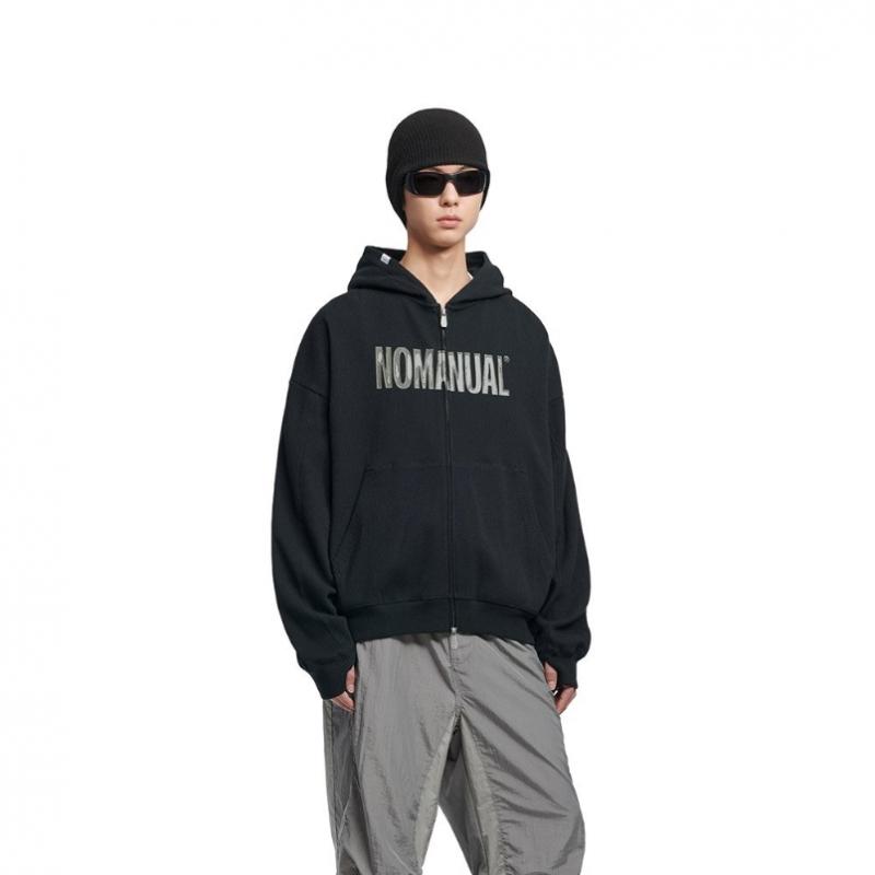 Nomanual Nm Waffle Zip Up Hooded   Black