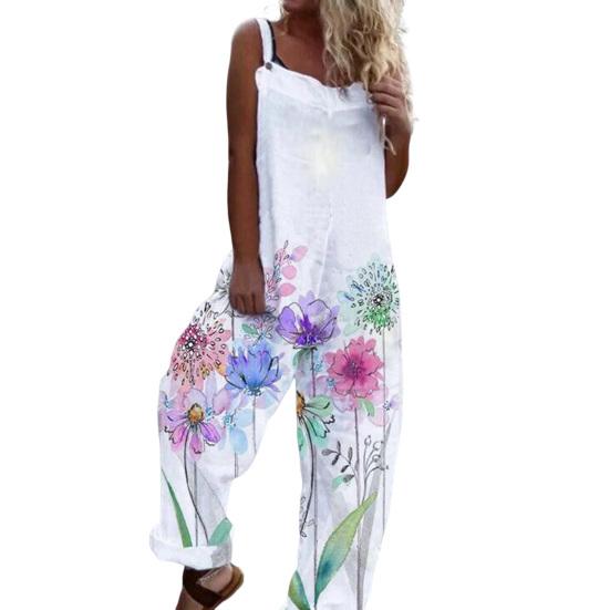 

Women Jumpsuit Suspender Design Wide Leg Sleeveless Loose Fit Backless Flower Butterfly M фіолетовий