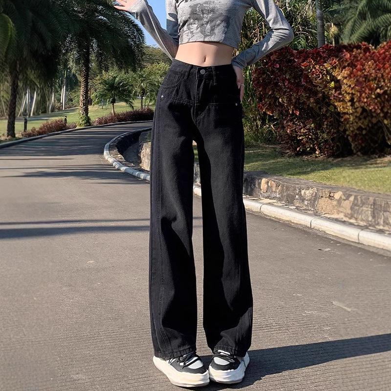 

Spring 2025 High Waist Straight Leg Jeans - Women s Floor-Length Loose Slimming Pear Shape Pants L чорний колір сірий