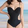 Stylish Solid One-Piece Swimsuit - Trendy European & American Beachwear