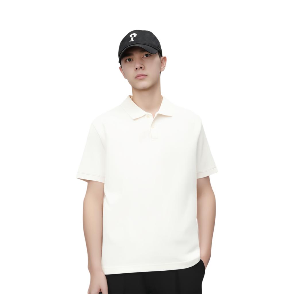 Li Ning Solid Color Polo Shirt Men Tops Cream APLU087-9