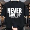 Unisexs Fashionable Casual Loose Sports Never Give Up Letter Pattern Printed Round Neck Short Sleeved Tshirt Top