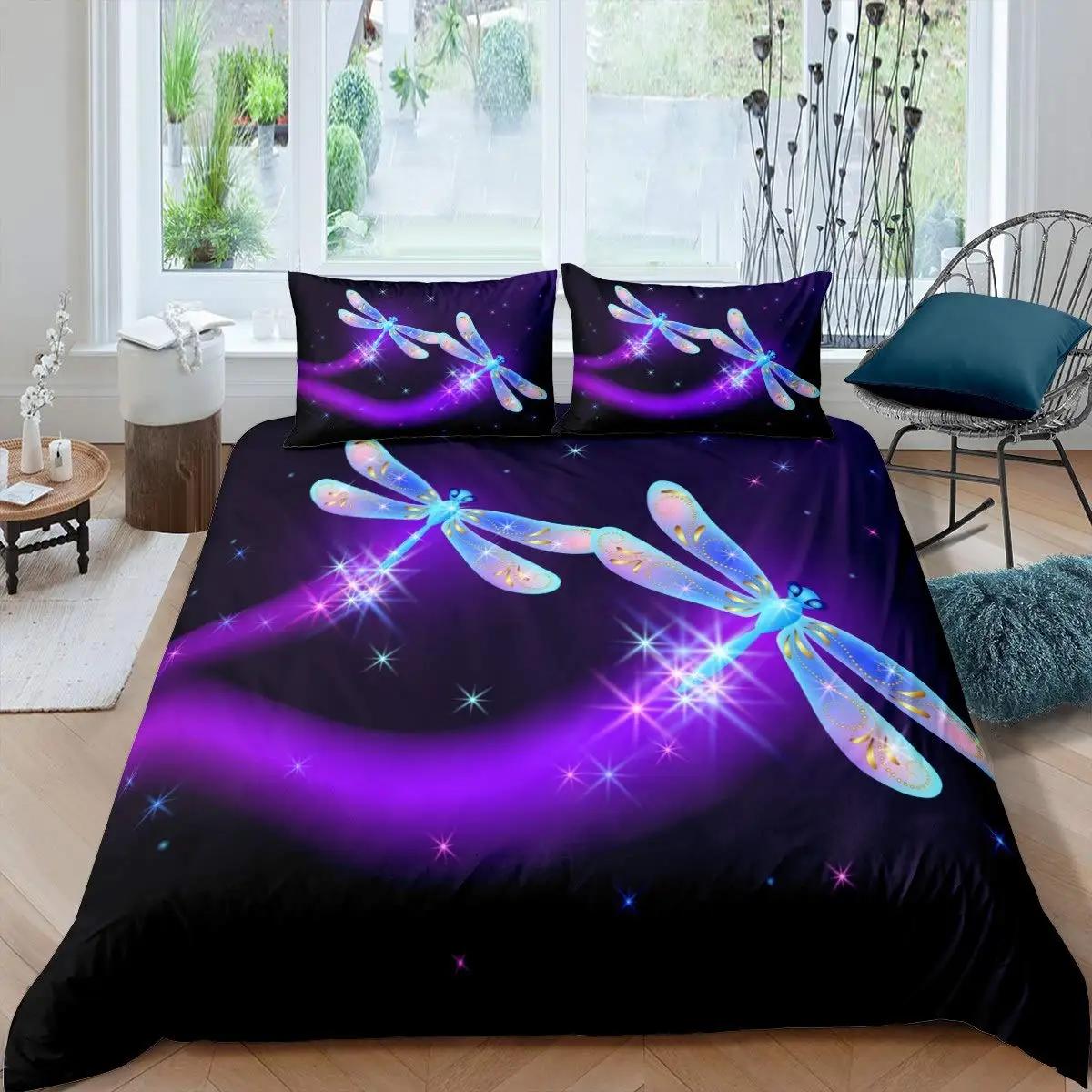 Богемный комплект пододеяльника с драконом размера кинг, комплект постельного белья с мандалой и пейсли, фиолетовый тай-дай, переливающийся, хиппи, полиэстеровый пододеяльник EU Single(135*200cm)3pcs