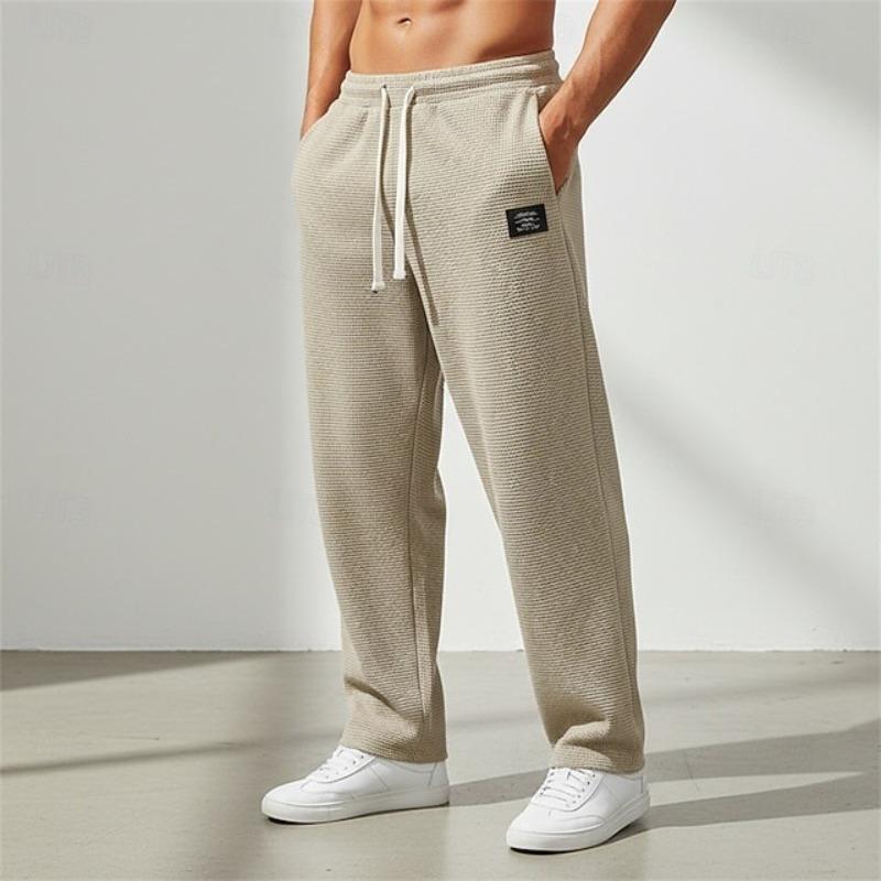 Spring and Autumn Men's Casual Waffle Pants Commuter Straight Versatile Solid Color Straight Pants
