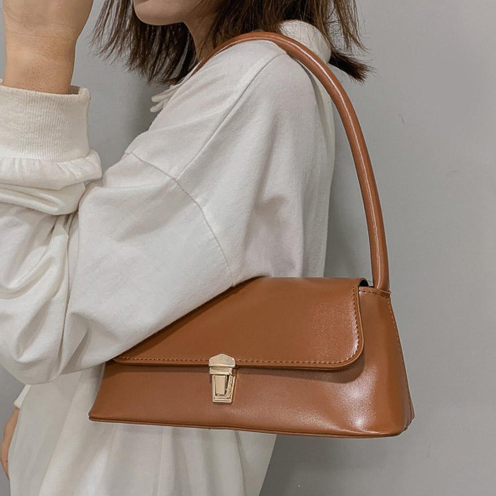 Women Shoulder Underarm Bag Trendy Retro Tote Bag Portable Casual PU Leather Solid Color Simple Handle Shoulder Bag Handbags