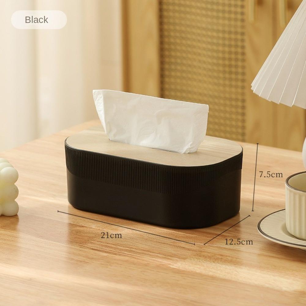 Nordic Simplicity Style Tissue Box with Wooden Cover Large Desktop Napkin Box Multi-purpose Waterproof Kitchen Storage Paper Box
