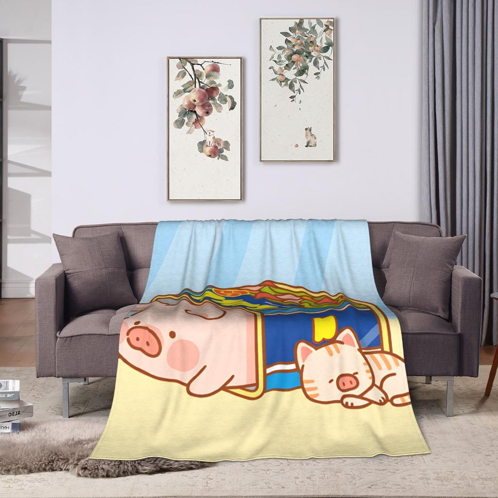 Cartoon L-Lulu Pig  Flannel Blankets  Warm Soft Bedding Throws for Living Room Airplane Travel Funny Bedspread Sofa Bed Cover