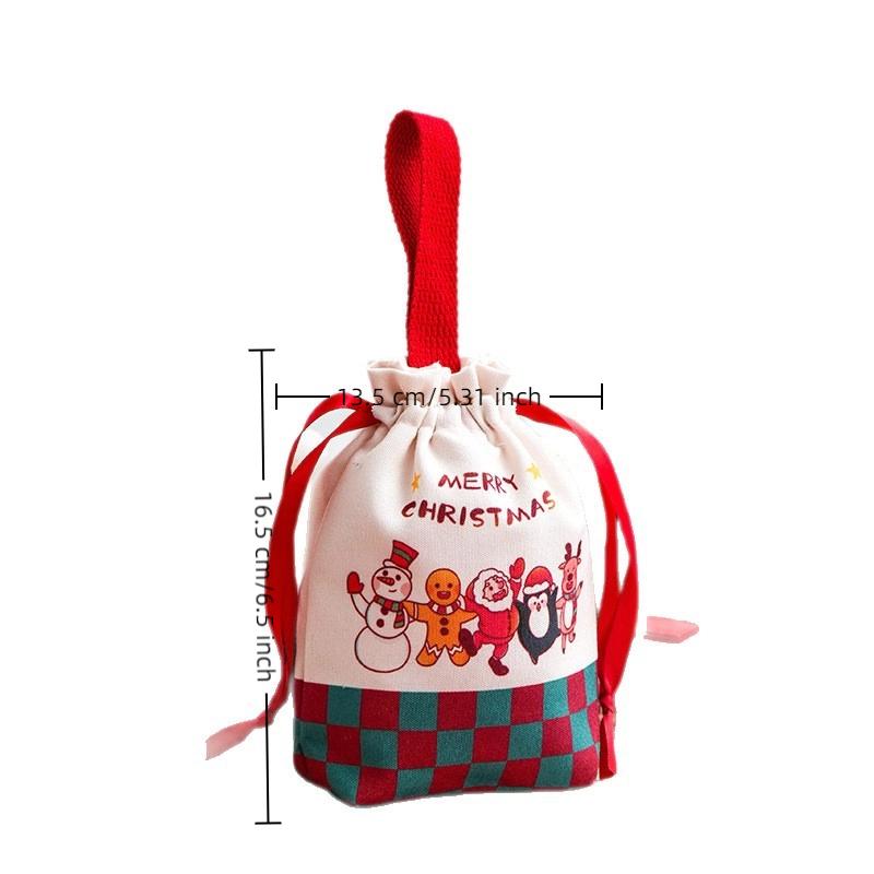 Cartoon Christmas Drawstring Apple Gift Bag Candy Cookie Packaging Bag Creativity Canvas Bag Christmas Party Decoration Kids