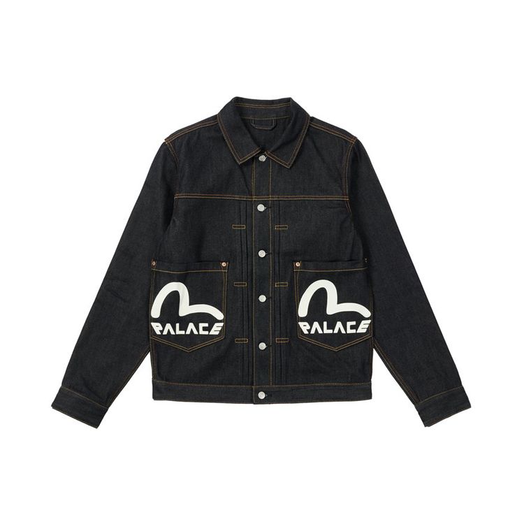 

Классическая джинсовая куртка Palace x Evisu Seagull, верхняя одежда унисекс цвета необработанного индиго, синяя P21EVD001