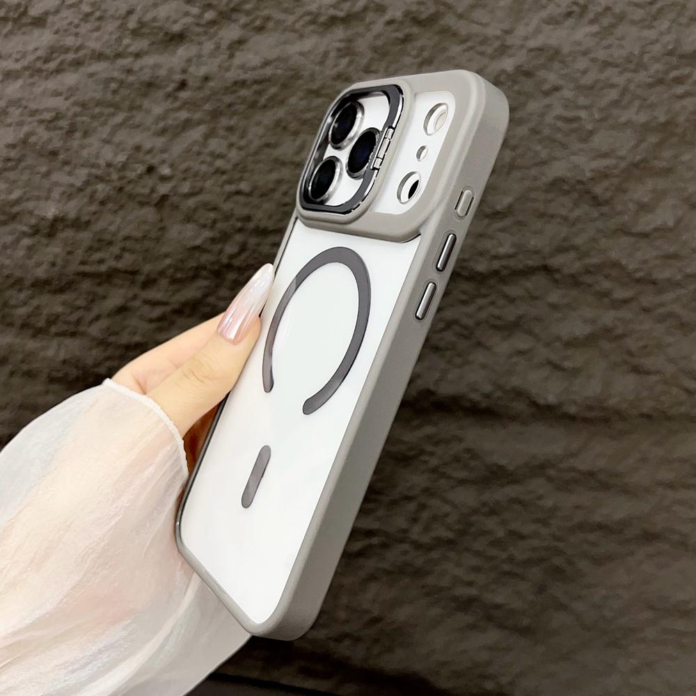KEYSION Magnetic Transparent Phone Case for MagSafe for iPhone 17 Pro Max 17Air Metal Lens Stand Shockproof Lens Protector Cover