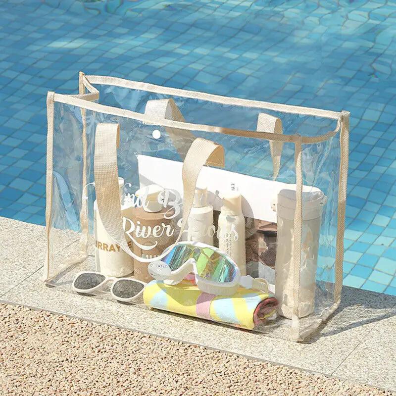 

New Summer Women Fashion Clear Pvc Storage Bag Versatile Tote Bag Shoulder Bag For Swim Storage Shopping Waterproof Beach Bag белый