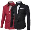 Men Shirt Color Block Striped Autumn Winter Temperament Turndown Collar Top for Office
