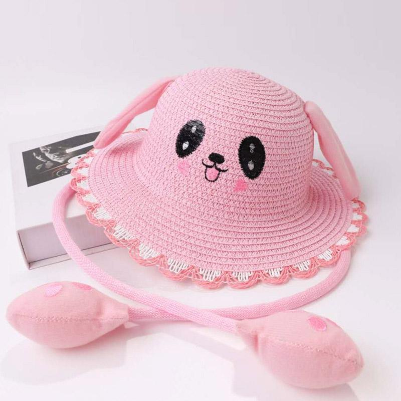 HUISHI Summer Hat For Baby Girl Straw Cute Cartoon Dance Airbag Ears Rabbit Hat For Kids Boy Girls Beach Panama Cap Foldable