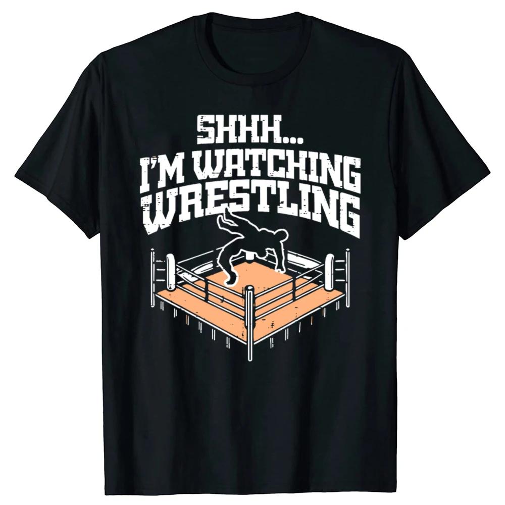 Shhh Im Watching Wrestling Graphic Tee Funny Fan Retro Cotton TShirt Unisex Crewneck Short Sleeve S