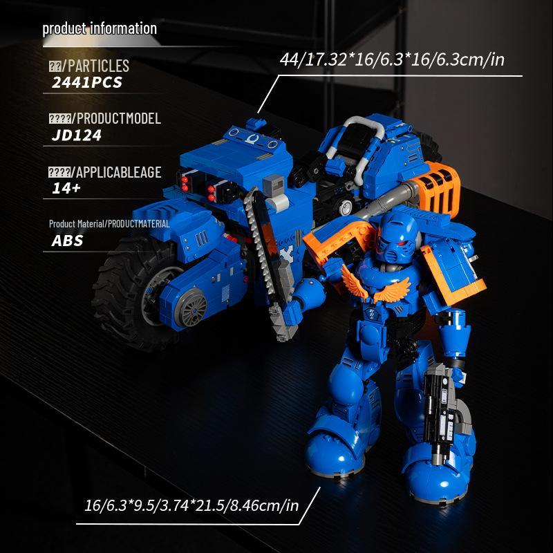 JD124 Blue Mecha Battle Hammer Building Blocks Motorcycle – Educational DIY Model Toy for Boys
