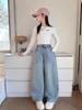 Autumn 2026 Girls' Loose Wide-Leg Curved Pants for Medium & Large Children - Stylish, Casual, Versatile Jeans.