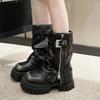 Stivali da Cavaliere da Donna di Marca Desinger a Metà Polpaccio con Zeppa e Tacco Alto Grosso Stivaletti Lunghi da Motociclista Punk Goth Scarpe Streetwear da Donna