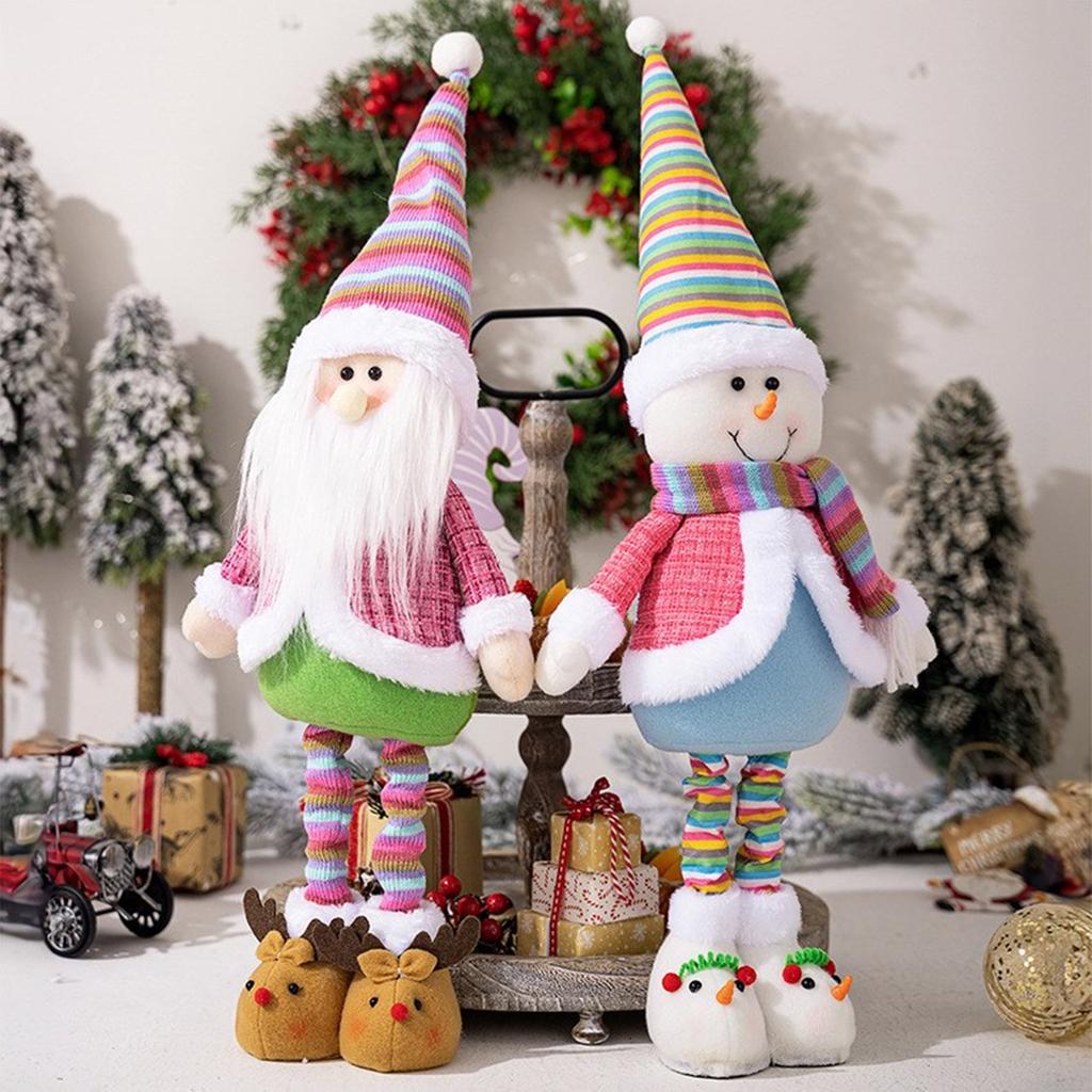 Christmas Standing Doll with Extendable Legs Plush Santa/Snowman Decoration Handmade Holiday Tabletop Display Ornament