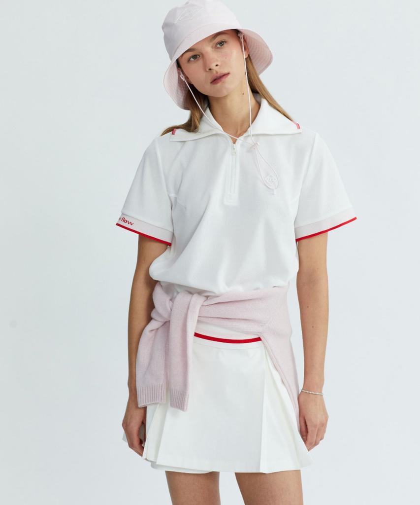 MONDAYFLOW Wide Collar Zip-Up Top_White