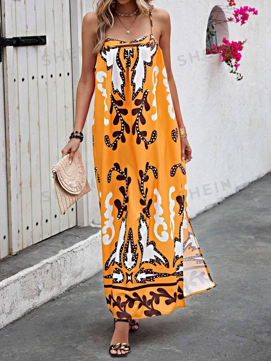 

S32246 European/American Spring Summer Sexy Print Sling Dress, Casual Loose Vacation Wear S