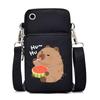 New Personalized Cartoon Printing Trend Black Oblique Span Bag Mobile Phone Bag Lightweight Carry Change Bag