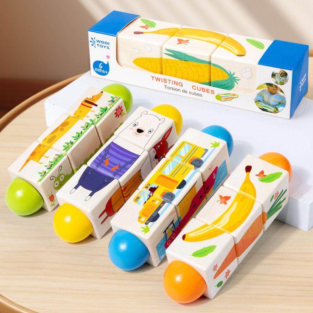 3D Wooden Rotating Puzzle Wooden Grasp Building Block Toys Wooden Jigsaw Puzzle  Childhood