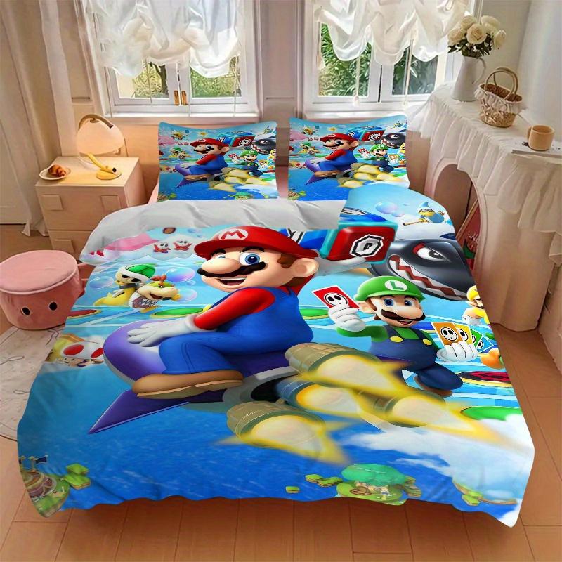 3pcs Super Mario Bros Quilt Cover Set (1 Quilt Cover + 2 Pillowcases Without Pillow Core), High-Definition Printing for Home and Dormitory.F086