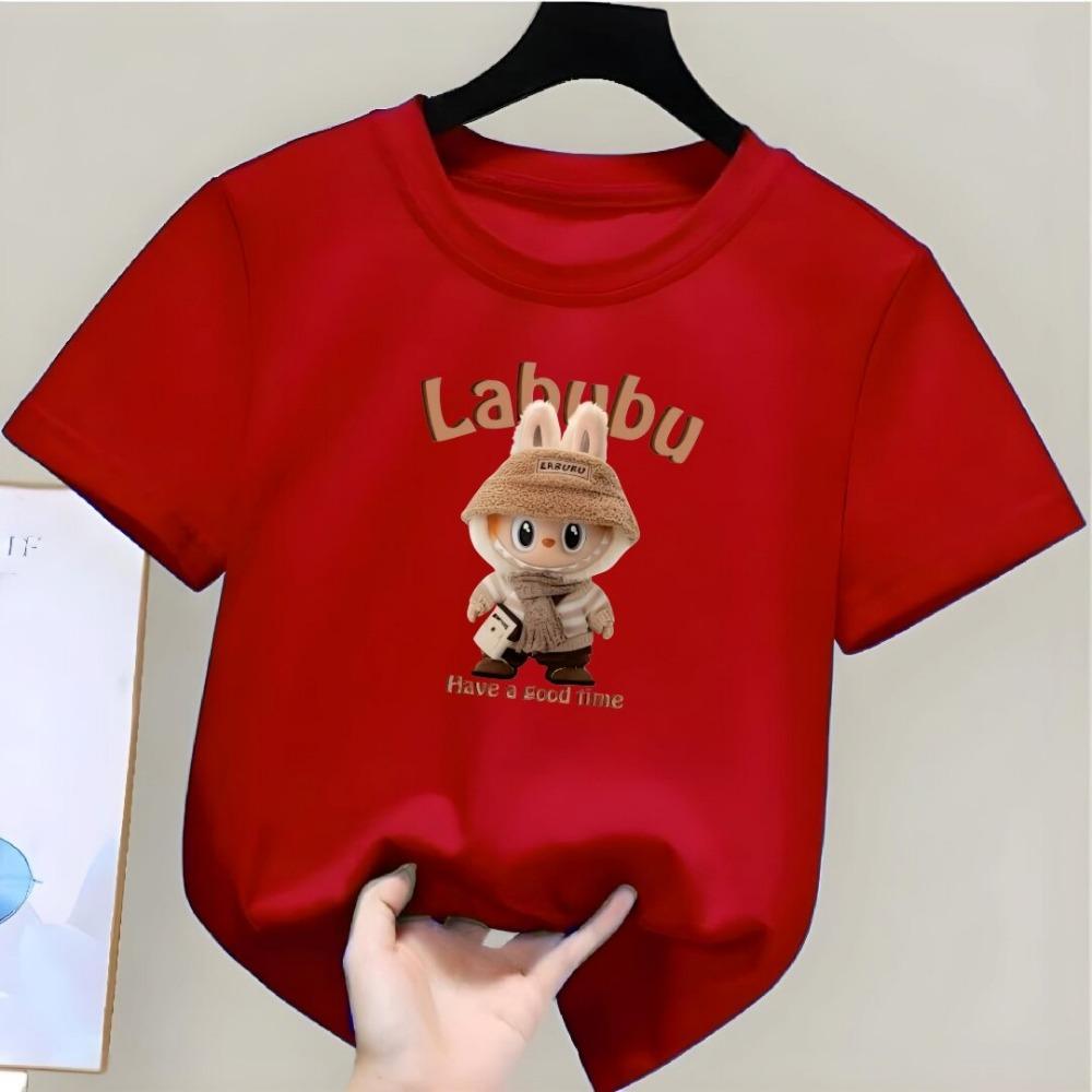Cartoon Anime Labubu Printed T-shirt Women's Short-sleeved Loose Casual Top Couple Summer