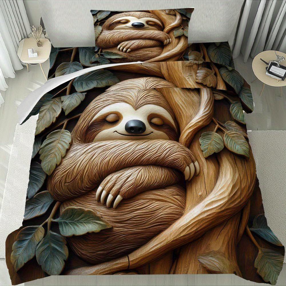 Lifesmells 2/3-teiliges entzückendes Faultier-Bettwäsche-Set - Gemütliches Bettwäsche-Set, perfekt für Weihnachten & Winter, maschinenwaschbar