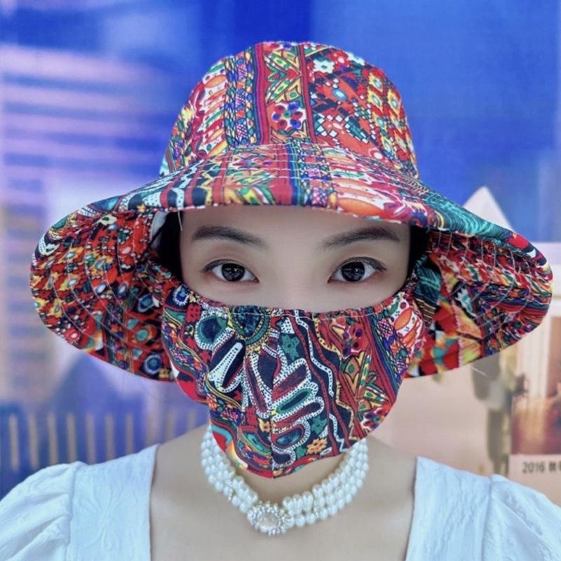 Chapeau de soleil d'été chapeau seau chapeau avec masque intégré protection solaire d'été chapeau de soleil protection solaire extérieure chapeau pour le visage