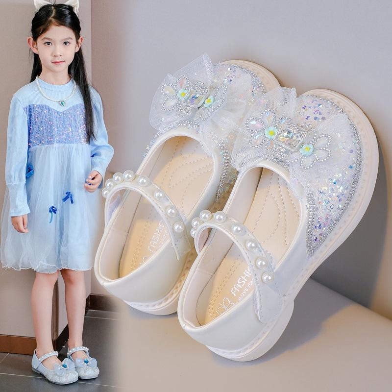 Girls Princess Crystal Shoes Spring Summer 2025 New Casual Rhinestone Soft Bottom Girls Performance Single Shoes