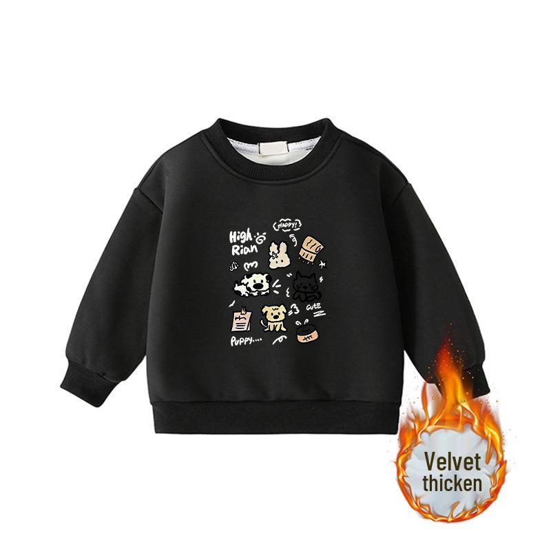 Child's Warm Cartoon Sweatshirt: Velvet, Thick, Long-Sleeve, Winter-Ready, Korean Casual Style—No Hood