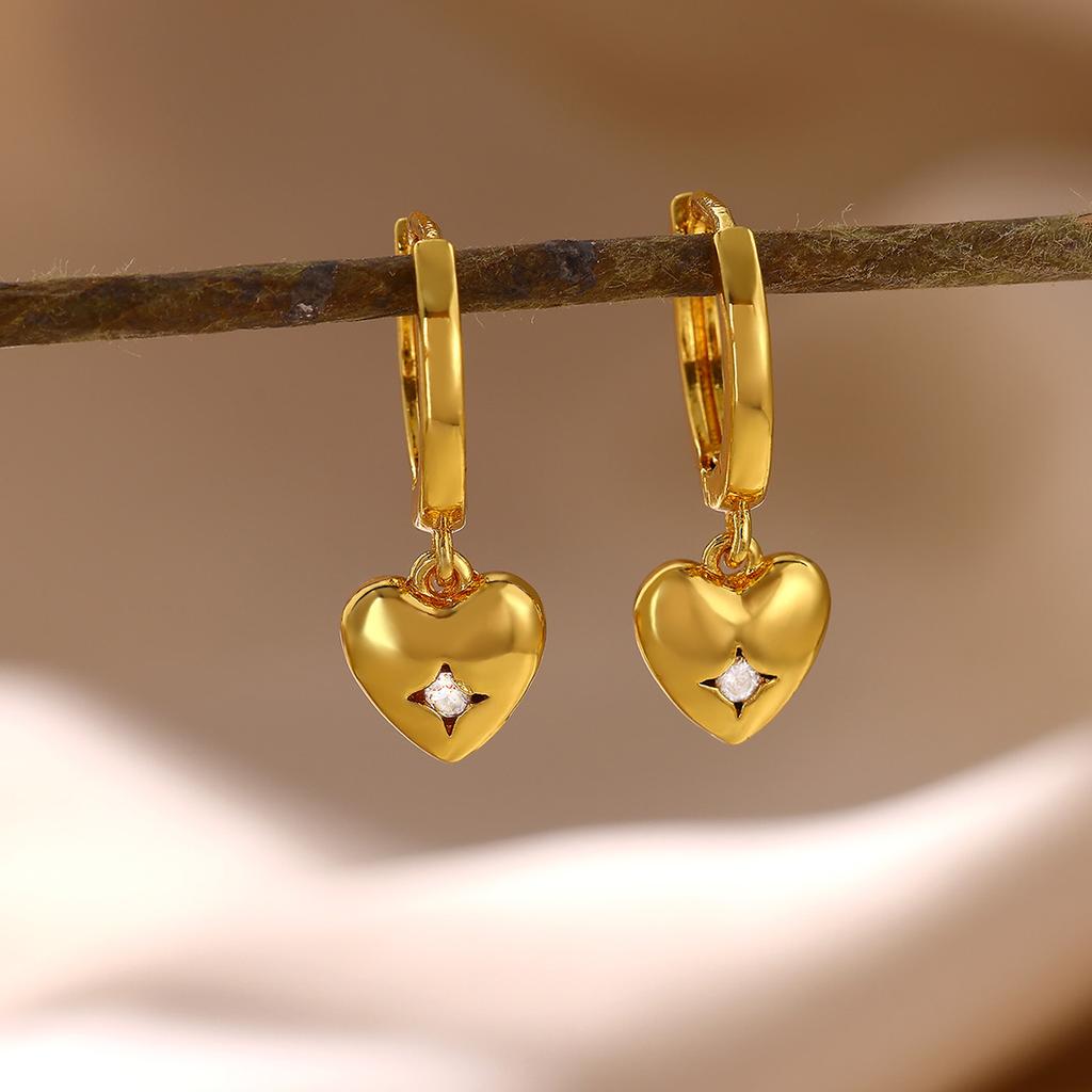Cute Hoop Earrings Women's Party Geometric Heart Small Fish Gold Color Hanging Hoops Stainless Steel Jewelry Flower Earring Gift