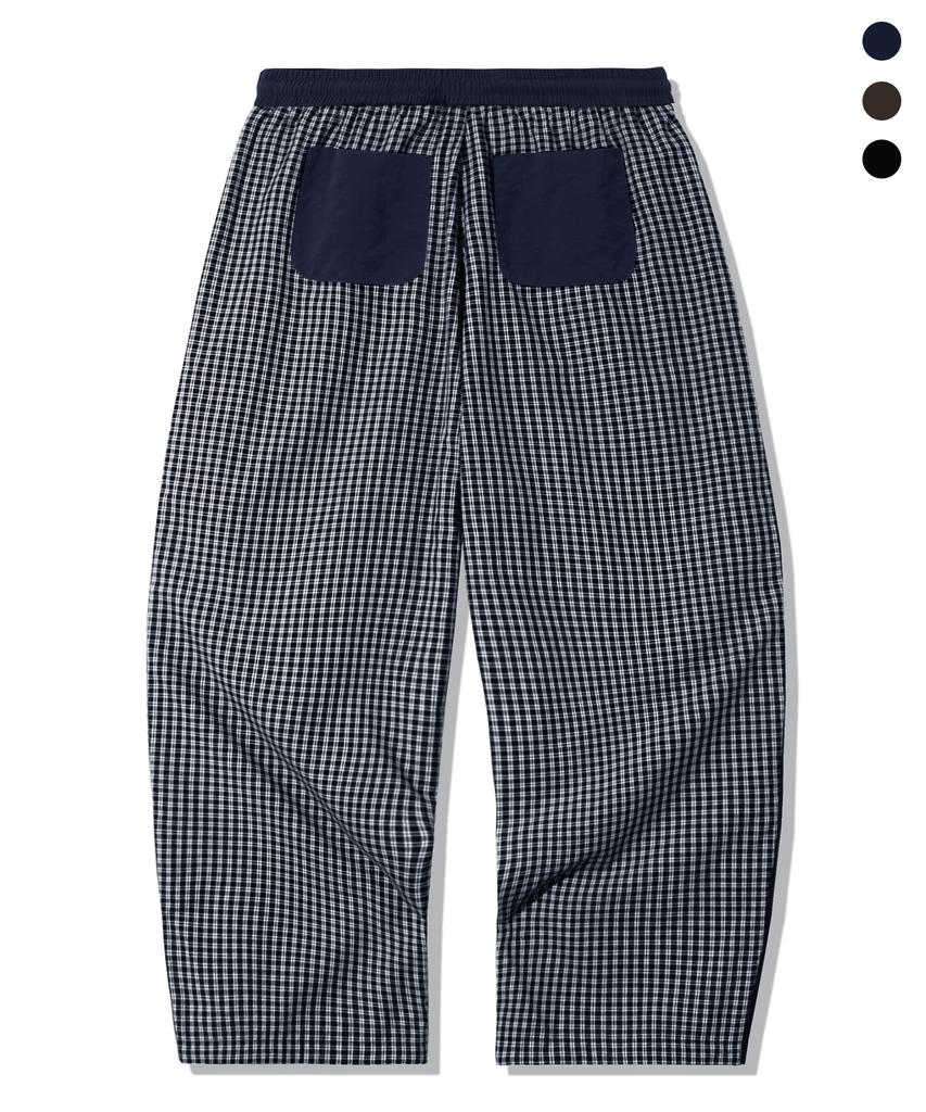 TRILLION Check Parachute Track Line Wide Pants_3Color