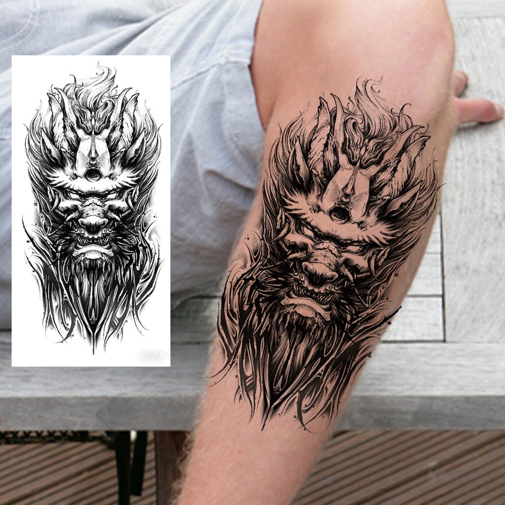 1 Sheet Death Skull Lion Temporary Tattoos For Men Women Adults Fake Wolf Skeleton Tattoo Sticker Sleeve Black Zeus