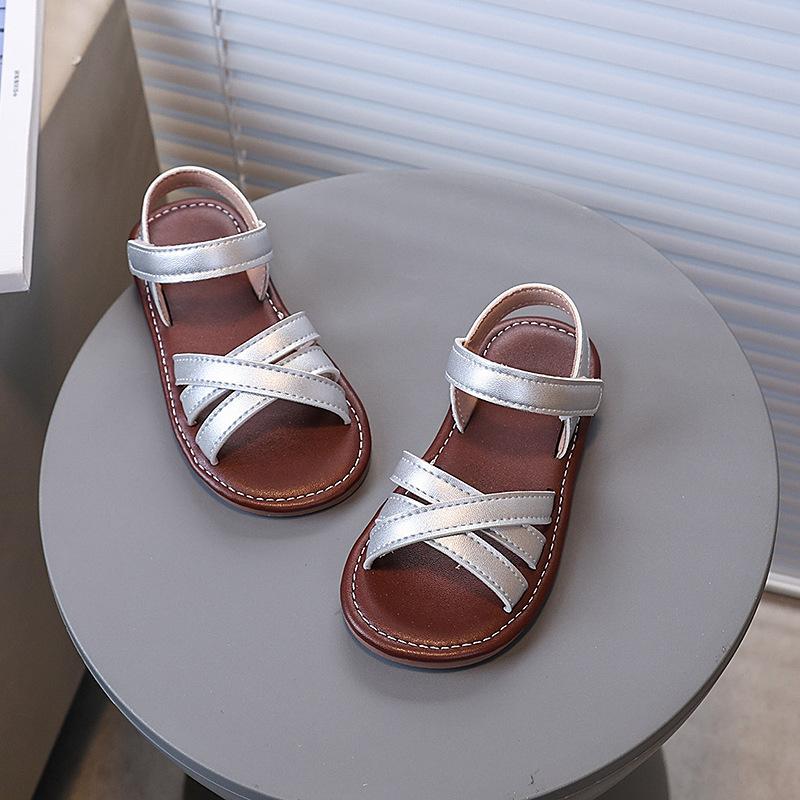 Girls Princess Shoes Korean Style Soild Color Kids Beach Shoes Non-slip Soft Sole 2025 Summer New Girls Sandals Open Toes Sweet