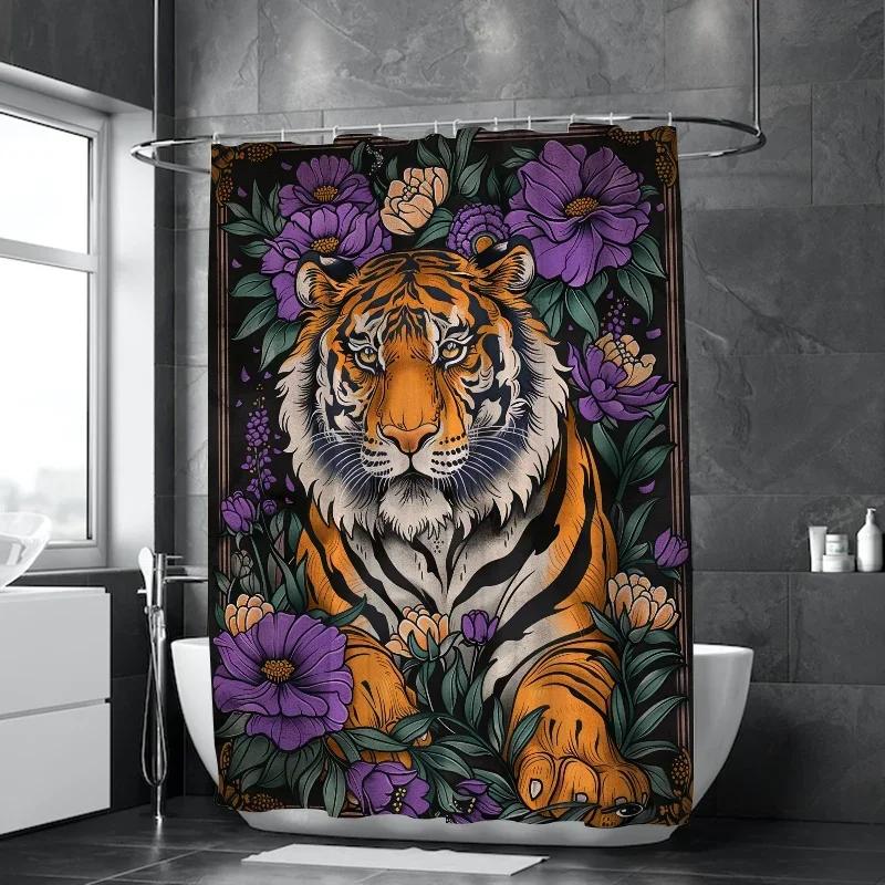Waterproof Shower Curtain for Bathroom Tiger Flower Opaque Curtains Bath Things Accessories the Sets Full Set Showers Bathtub