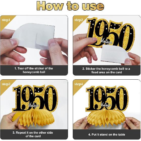 11Pcs 75th Birthday Decorations Kit for Men Women, Black Gold Happy 75th Birthday Banner, Awesome Since 1950 Centerpieces Swirls Party Supplies, 75