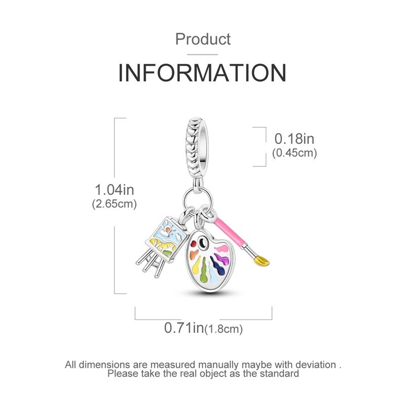 Charms Original Copper Paintbrush Palette Easel Pendant Beads Fit Bracelet Women Jewelry Diy Fine Gift Accessory