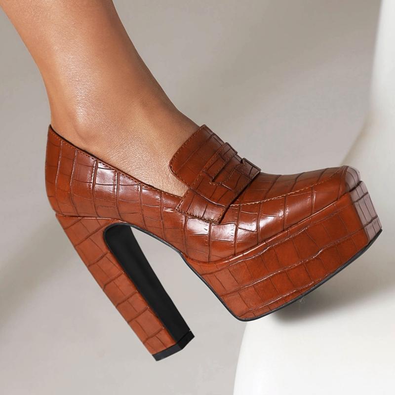 Sexy 14cm High Heels Pumps Shoes Woman Platform Vintage Black Brown Heeled Dance Party Wedding Office Shoes Ladies Large Size