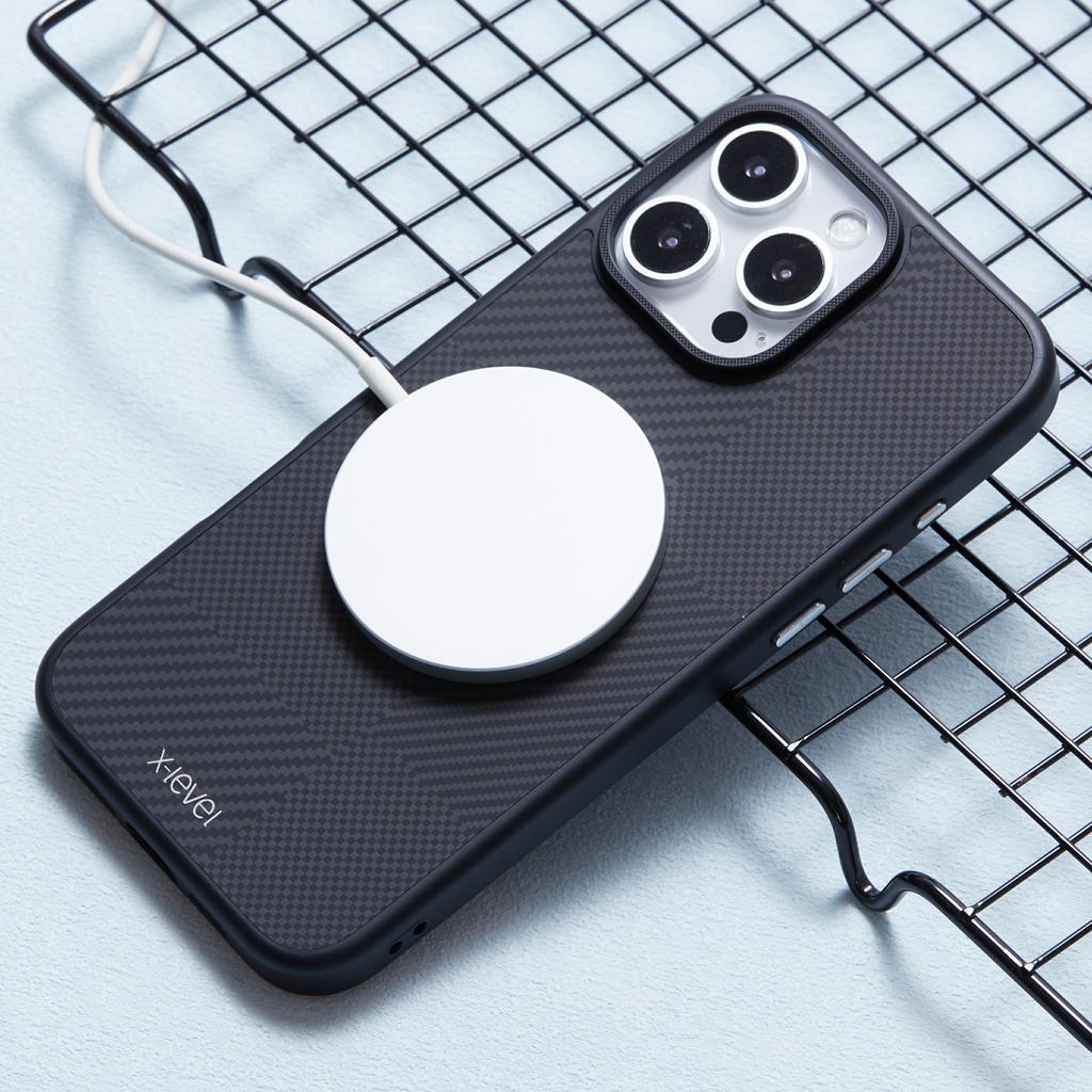 X-LEVEL For iPhone 16 Pro Max Magnetic Case Hard PC Phone Cover Carbon Nano-Fiber Texture