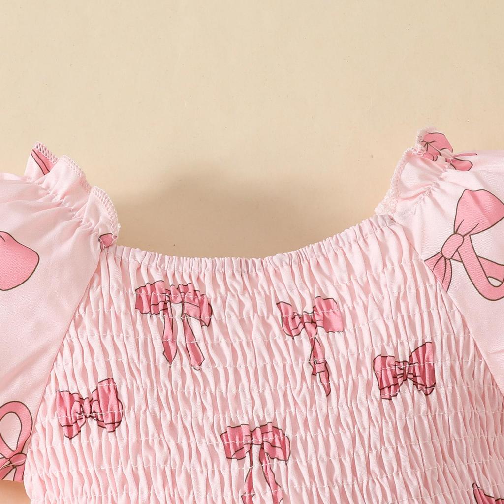 2025 Summer Newborn Ruffle Dress with Lantern Sleeves, Strawberry Butterfly Pattern, and Snap Closure.