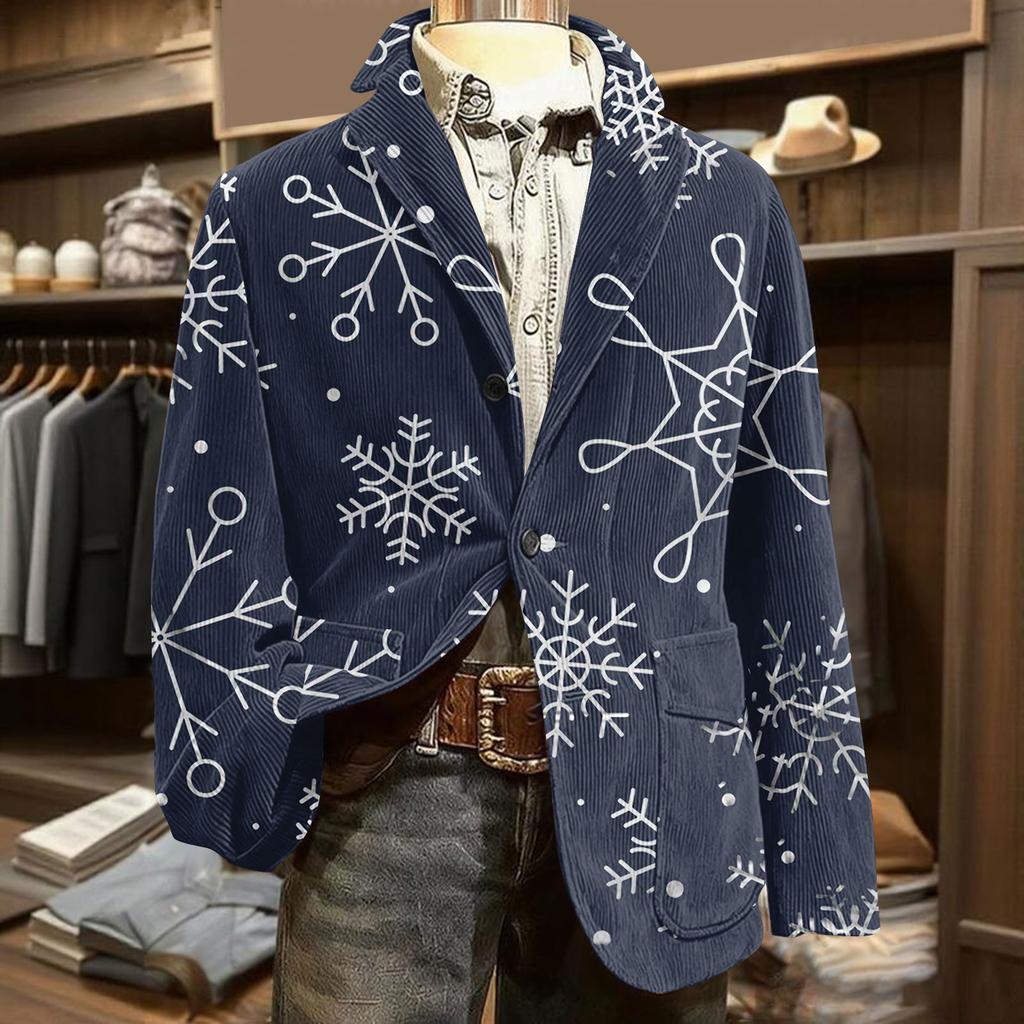 Herren Bedruckter Cord Warmes Taschen-Sakko Strickjacke Herren Freizeitanzug