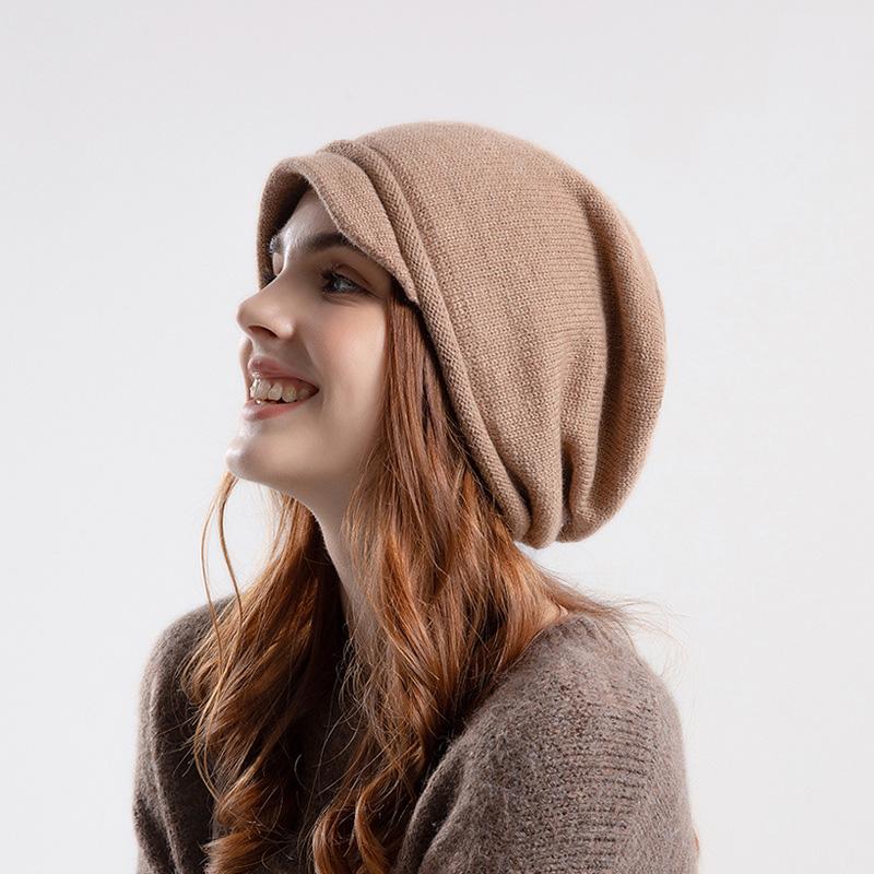 

Женская осенне-зимняя вязаная шапка с лунным светом, пуловер с маленьким карнизом и загнутыми краями, шапка с защитой для ушей, кепка с большой головкой