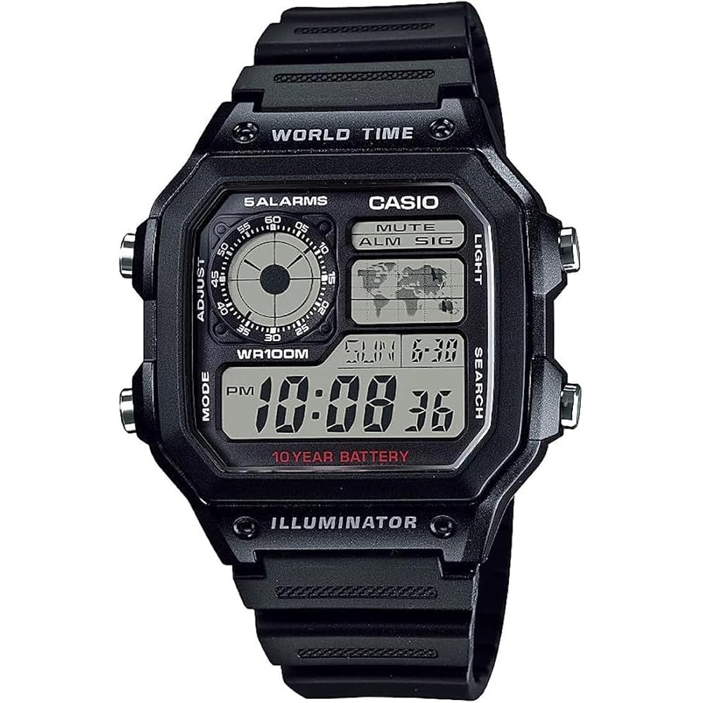

Casio World Time Digital Watch AE-1200WH-1AV Black Men s Casual Timepiece