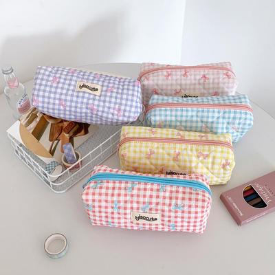 Korean Bow Lattice Makeup Bag: Stylish High-Value Brush & Pencil Case for Students