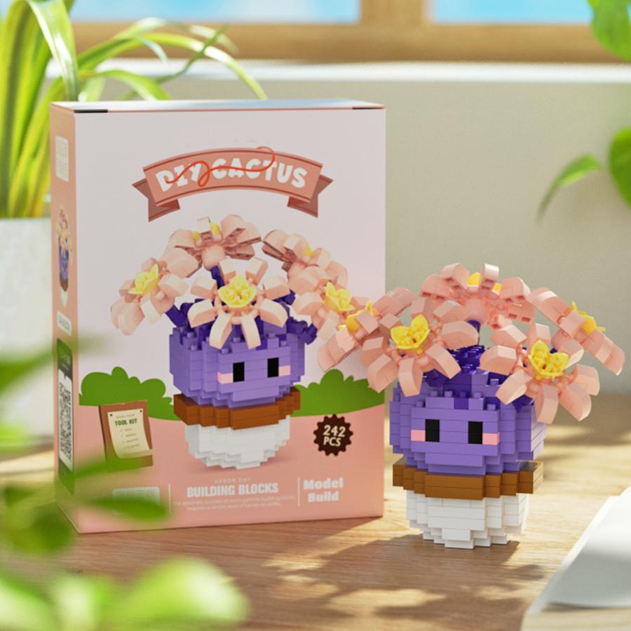 Cute Cactus Potted Plant, Building Blocks, Plant Micro Particle Assembly Model, Children's DIY Toy, Christmas Gift
